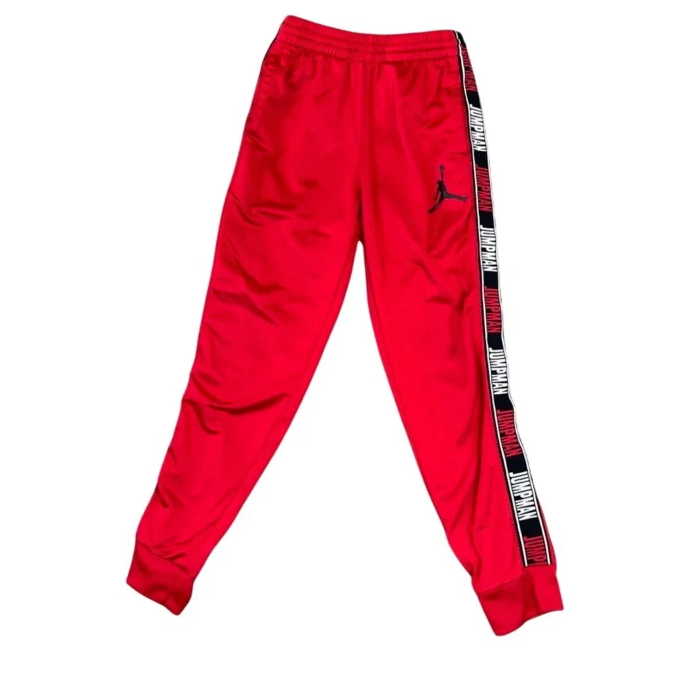 Jordan Jumpman Boys Red Track Pants Joggers Tape Logo M 10-12Y
